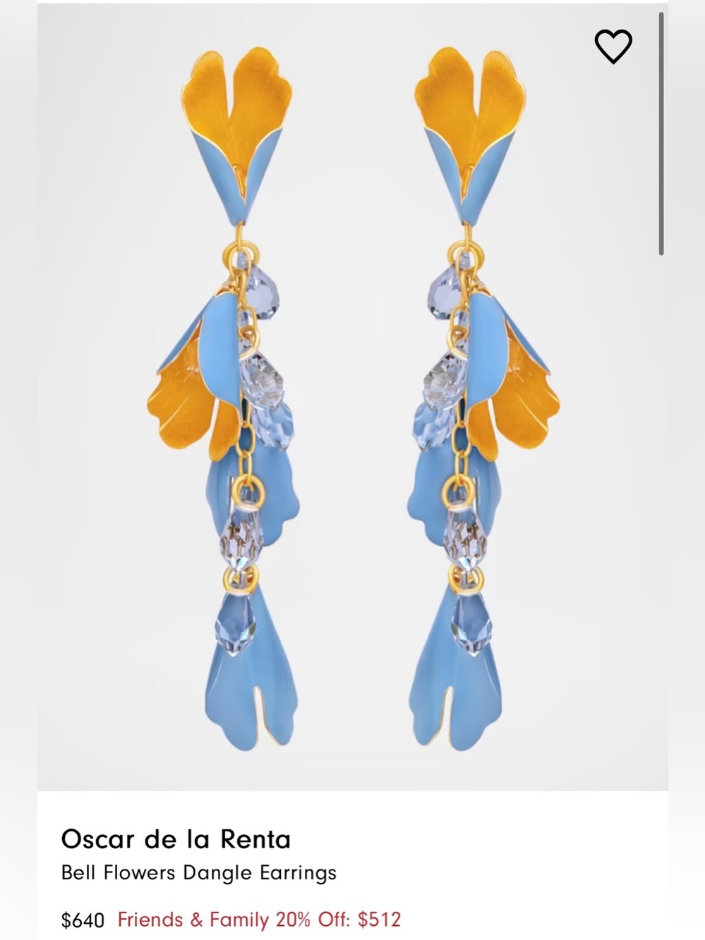 Oscar de la Renta Sky Blue and Gold Floral Drop Earrings